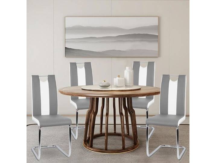 Lot de 2 Chaise de salle à manger-MENGDA-Chaise Moderne en Cuir PU-MENGDA-Pied métal Antidérapant-Jusqu'à 120kg-Gris clair