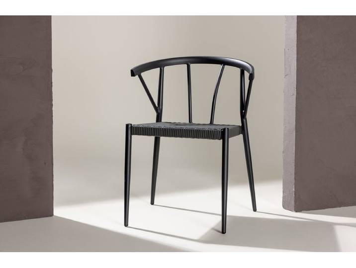 6er Set - Gartenstuhl Tina aus Rattan-Aluminium - Schwarz - Luxusbetten24