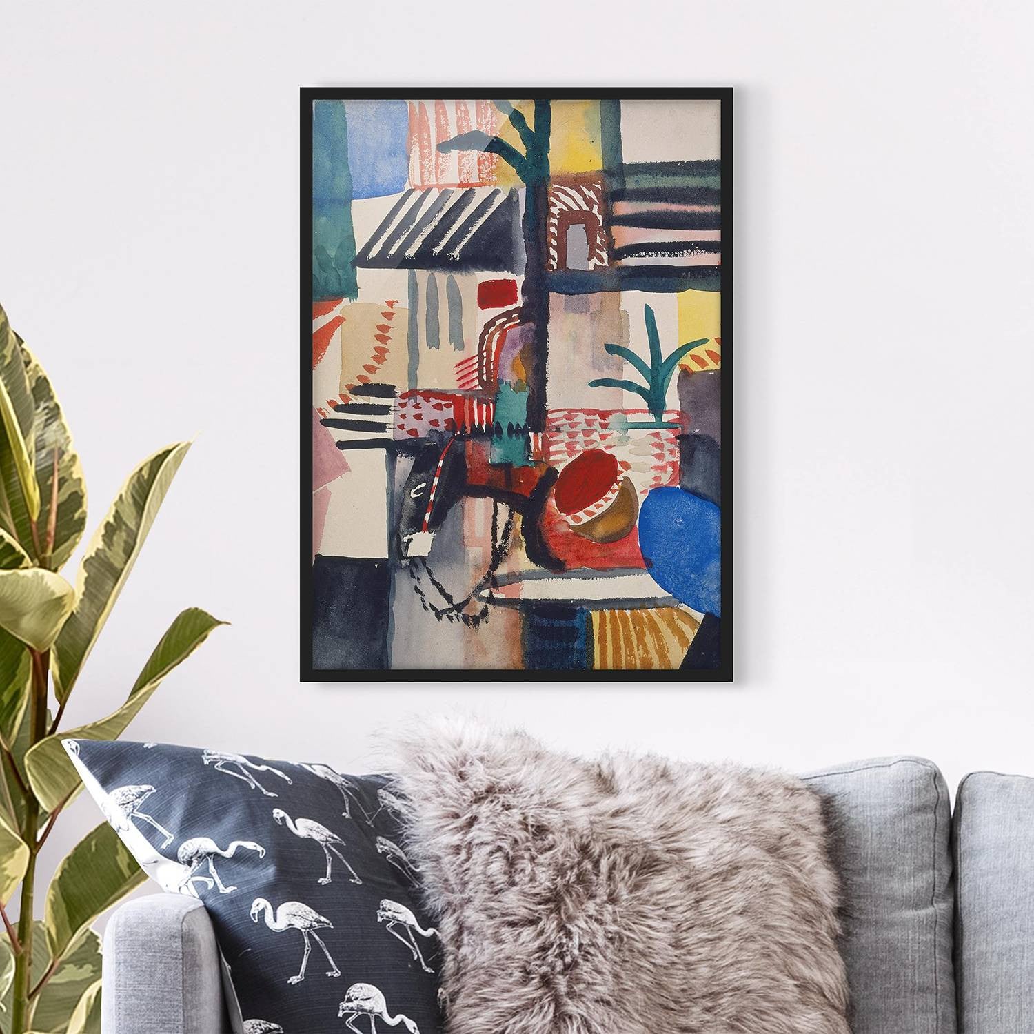 home24 Afbeelding August Macke Man met Ezel, Papier Poster met Houten Frame, Multicolour, 70 x 100 cm