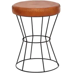SITZHOCKER – Echtleder/Metall, 35x48x35 cm, rund, modern