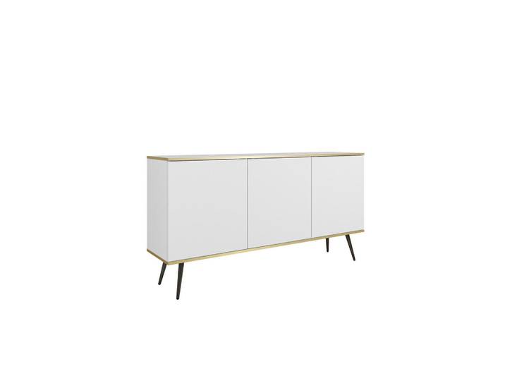 Ravio Kommode Forno (Weiß, Goldene Details, 3 Türen, schwarze Metallfüße), Weiß, Schwarz, Eiche, Rechteckig, 160x85x39 cm, Kleinmöbel, Kommoden, Sideboards