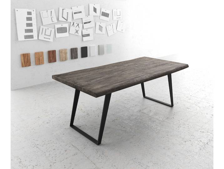 Esstisch Edge 200x100 XL Akazie Platin Metall Schräg Live-Edge, Esstische, Baumkantenmöbel, Massivholzmöbel, Massivholz
