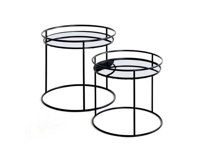 Beistelltisch 2er-Set Ø 44/Ø 52 cm schwarz/Spiegelglas