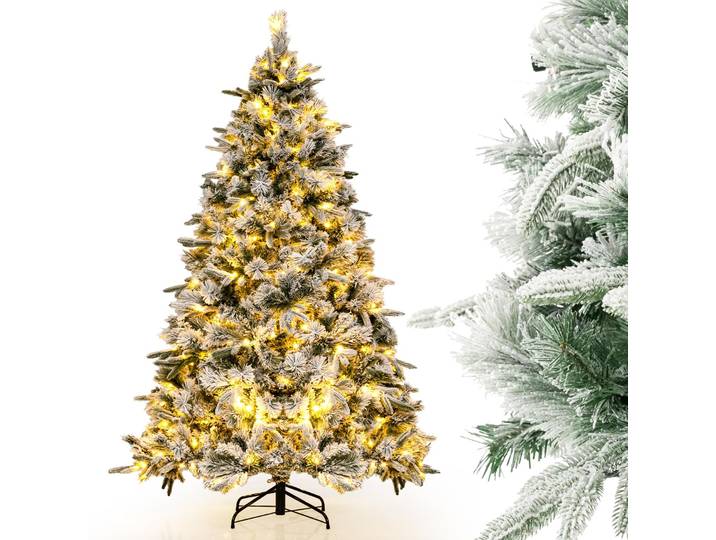 COSTWAY Künstlicher Weihnachtsbaum 180cm mit Schnee, Tannenbaum mit 250 warmweißen LEDs, 752 gemischten Zweigspitzen, Christbaum Kunstbaum Weihnachten