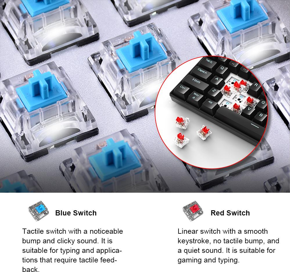 Garosa OUTEMU mechanisch toetsenbord met 61 toetsen, LED-verlichting en hot-swap functionaliteit (Blue of Red Switch)