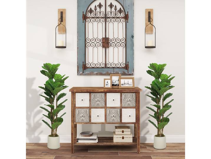 HOMCOM Plantes Artificielles 120cm Figuier Lyre Pot Bois Vert