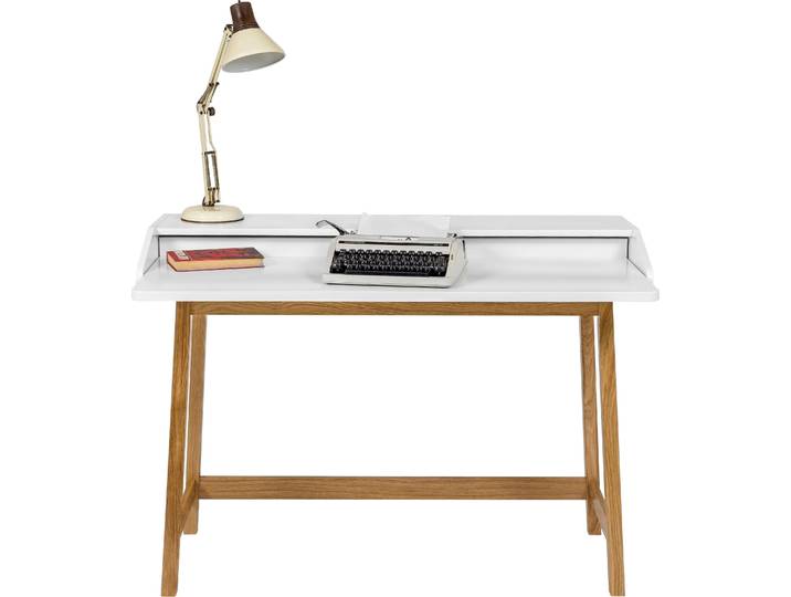 Schreibtisch WOODMAN St. James , weiss (weiß, eiche, eiche, weiß), B:115cm H:84cm T:47cm, Tische, Schreibtisch, Home Office Schreibtisch, Laptoptisch, FSC-zertifiziert