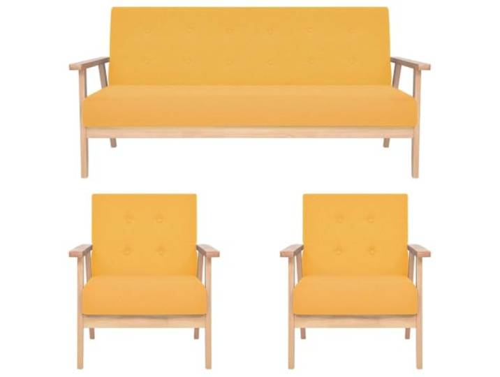 HEFZGDB 3-TLG. Sofagarnitur Stoff Gelb Bequemes Sofaset 2 Sessel 1 Sofa Polyester Bezug Massivholz Rahmen Langlebig Entspannen Lesen Fernsehen Gemütlich Wohnzimmer