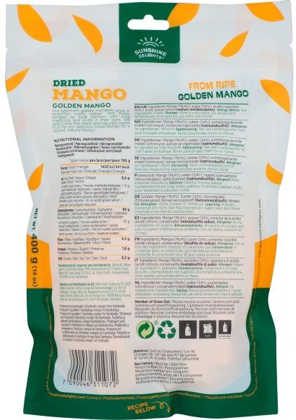 Sunshine Delights Tørret Mango, 400 G