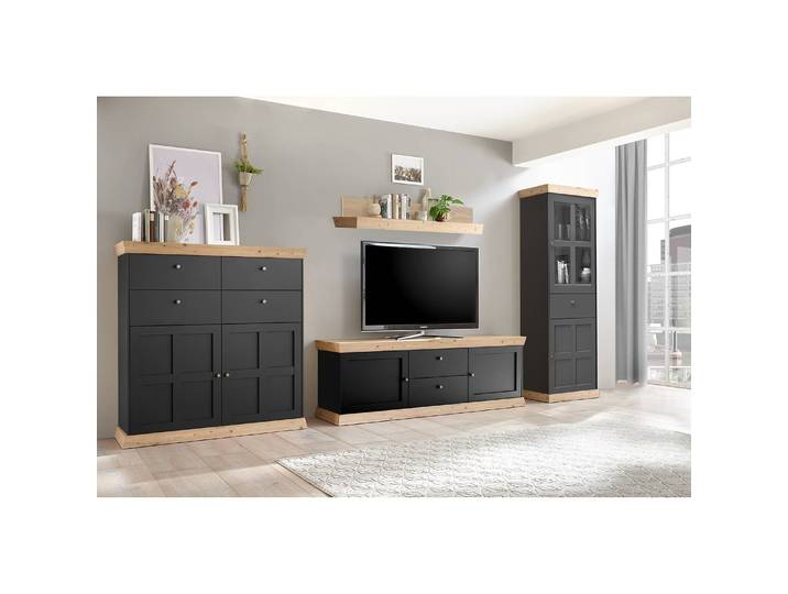 Meuble TV Maiossa II Panneau aggloméré plaxé Marron/Gris/Anthracite/Imitation chêne 193 x 62 x 44cm