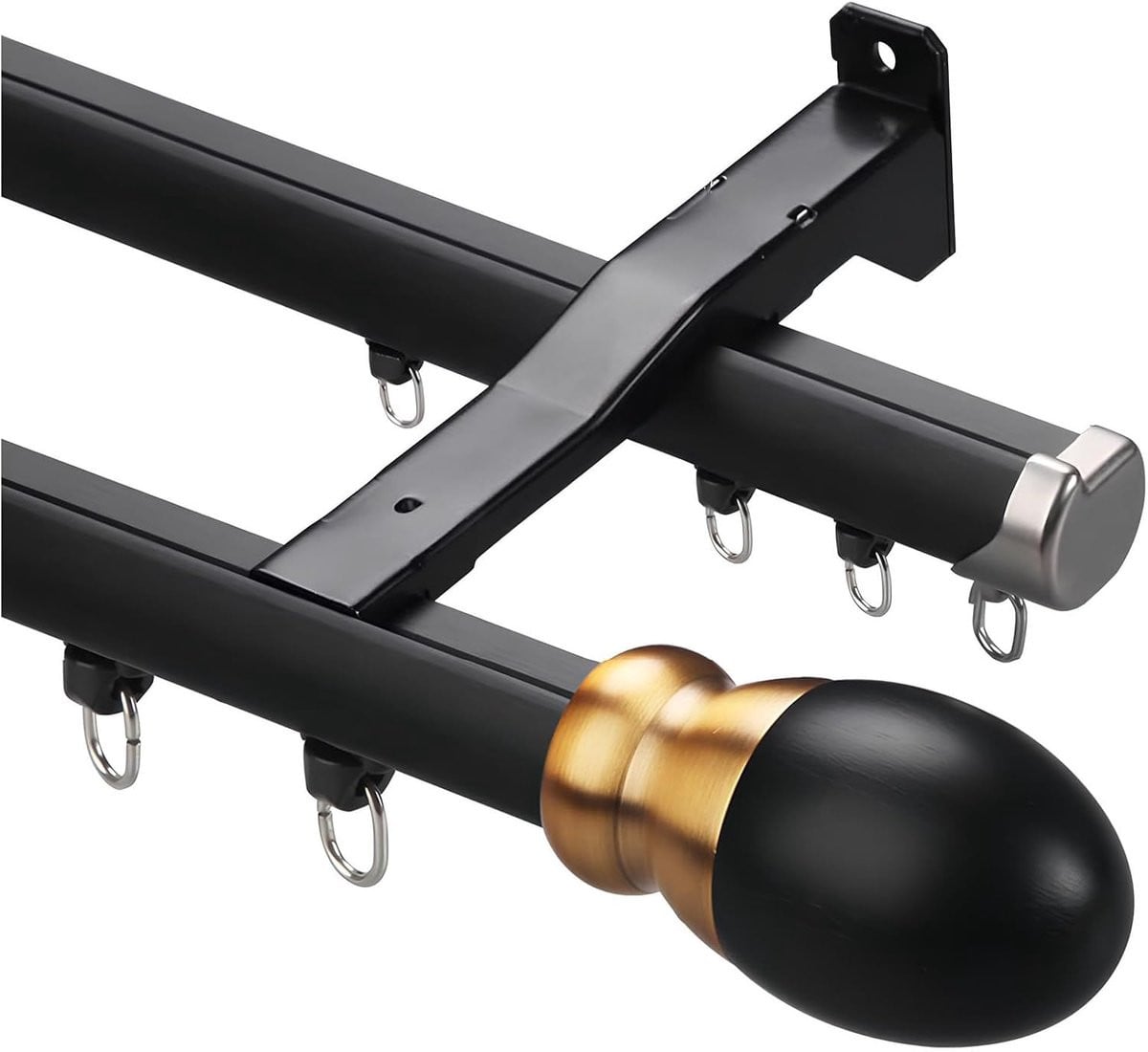 Dubbele Gordijnrail Set Zwart - 90 cm
