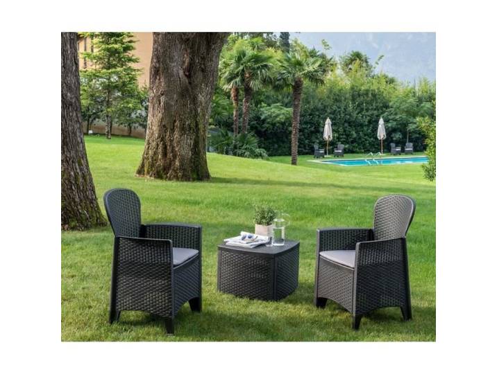 Dmora - Set salon d'extérieur Napoli Salon de jardin composé de 2 fauteuils et 1 table conteneur Salon effet rotin Anthracite
