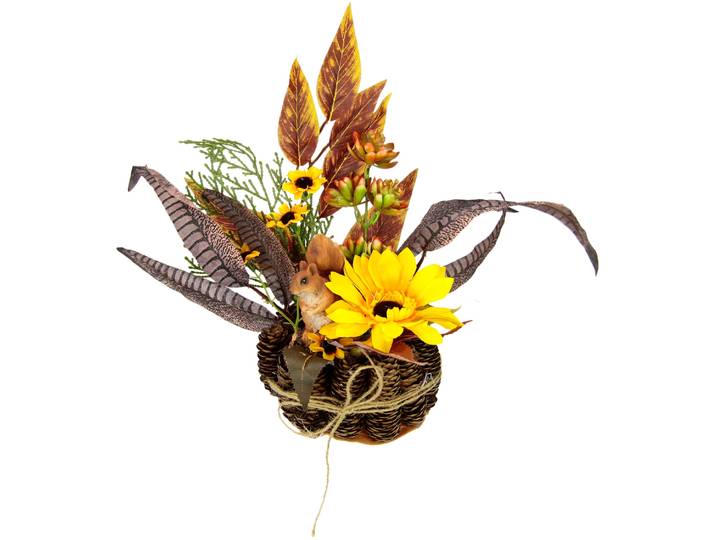 Kunstpflanze I.GE.A. Sonnenblumen-Arrangement , gelb, B:30cm H:28cm, Kunstpflanzen, Kunstpflanze, Im Zapfen-Topf