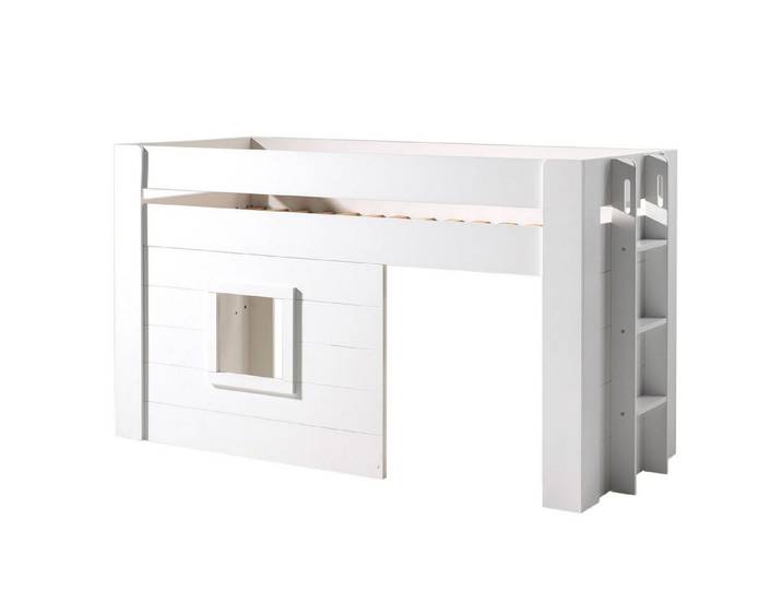58 aufm Kessel Kinderbett Hochbett Karola 215x96x120 Spielbett Kinderbett MDF Weiß (inkl. Versand, Lieferung bis Verwendungsstelle), Liegefläche 90x200, Hütten-Optik, Leiter mit Grifflöcher,Absturzschutz