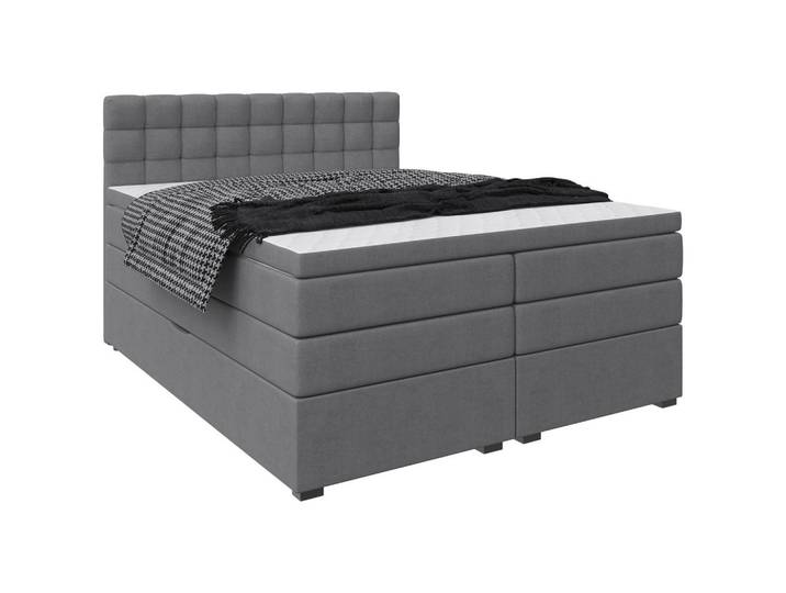 Boxxx Boxspringbett, Grau, Kunststoff, H3, Höhe ca. 2x 17 cm, 160x200 cm, gepolstertes Kopfteil, Topper durchgehend, in verschiedenen Größen erhältlich, Schlafzimmer, Betten, Doppelbetten