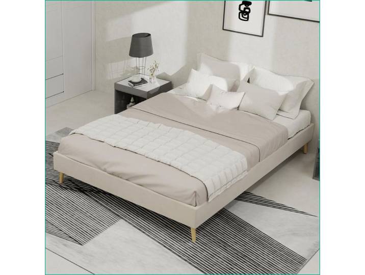 Cadres de Lit & Supports - Cadre de Lit Moderne Minimaliste Velours Hollandais Bas - Beige 140x200 cm