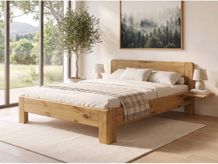 Wildeichenbett „Niklas“ 140 x 200 cm Massivholz Wildeiche