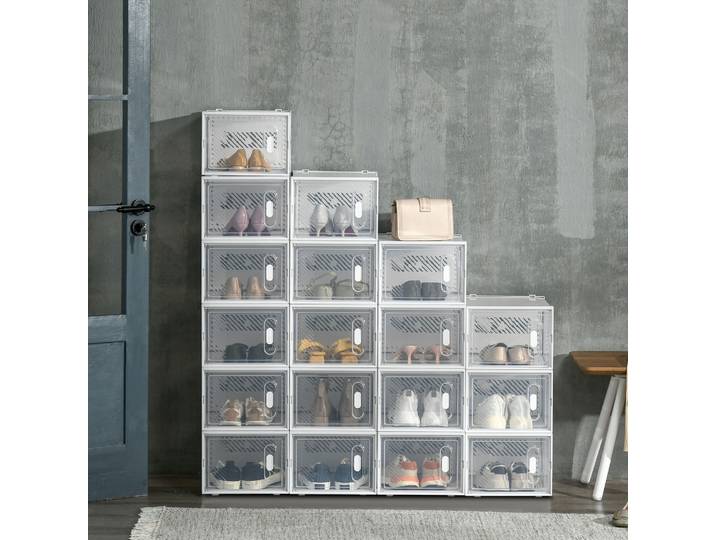 HOMCOM Meuble Modulable 18 Cubes Rangement Chaussures Blanc