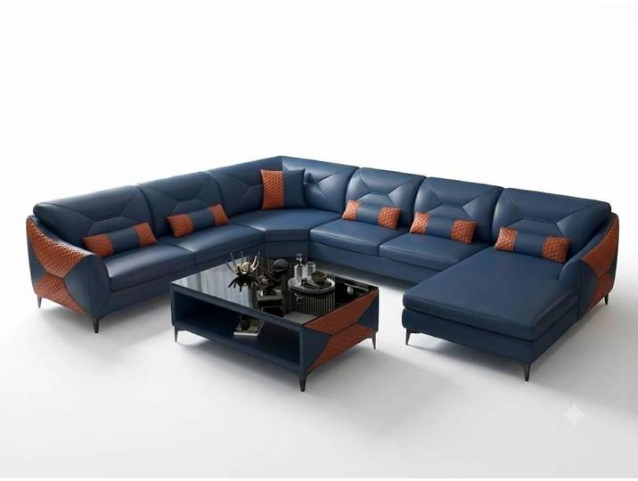 JVmoebel Wohnlandschaft Modern Wohnlandschaft U-Form Couchtisch LED Sofa Set Couch Blau Luxus, 2 Teile, U-förmige Wohnlandschaft