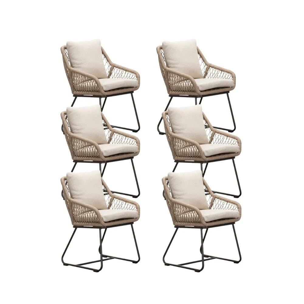 Portofino dining tuinstoel set van 6 met touw en aluminium in Sahara Dust