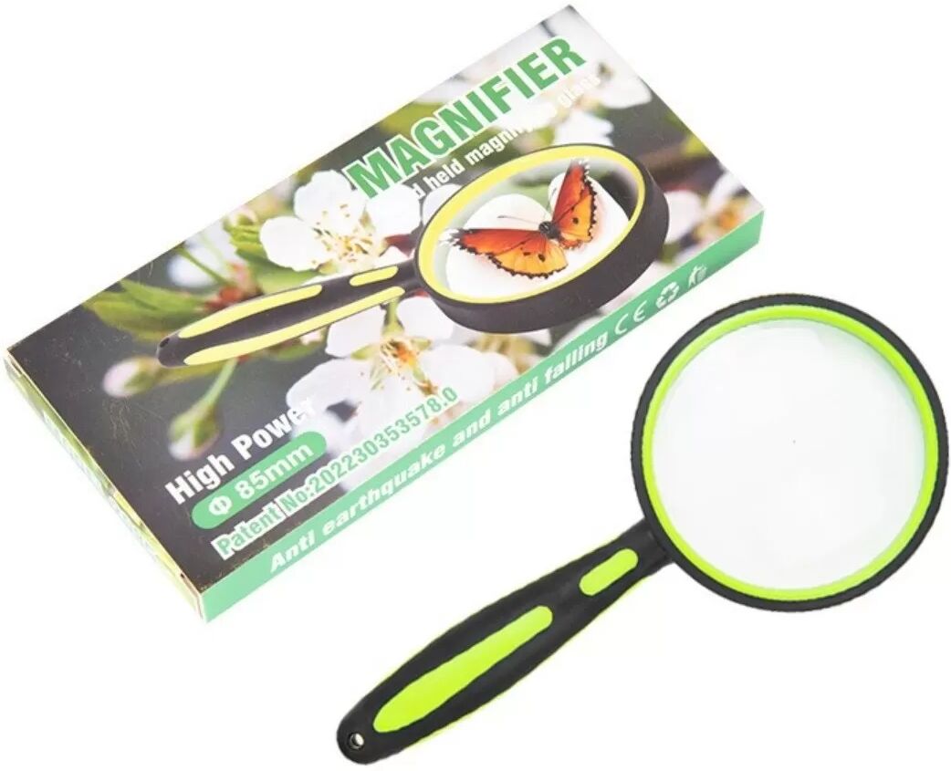 INF Loupe à main 10x avec lentille en verre et poignée caoutchouc bicolore - Antidérapante pour seniors, loisirs et expertise L