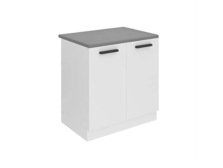 Belini Spülenschrank SDZ 80 cm, mit Arbeitsplatte, Weiß matt Unterschrank Küche, Spülenunterschrank, Küchenunterschrank Breite, mit 2 Türen