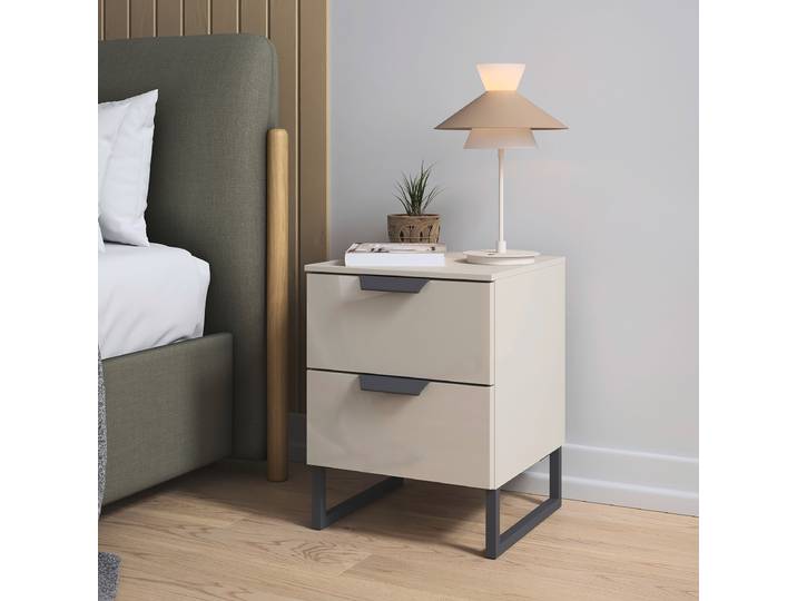 Table de chevet Aditio avec vitre 53cm Beige/Cachemire Luge