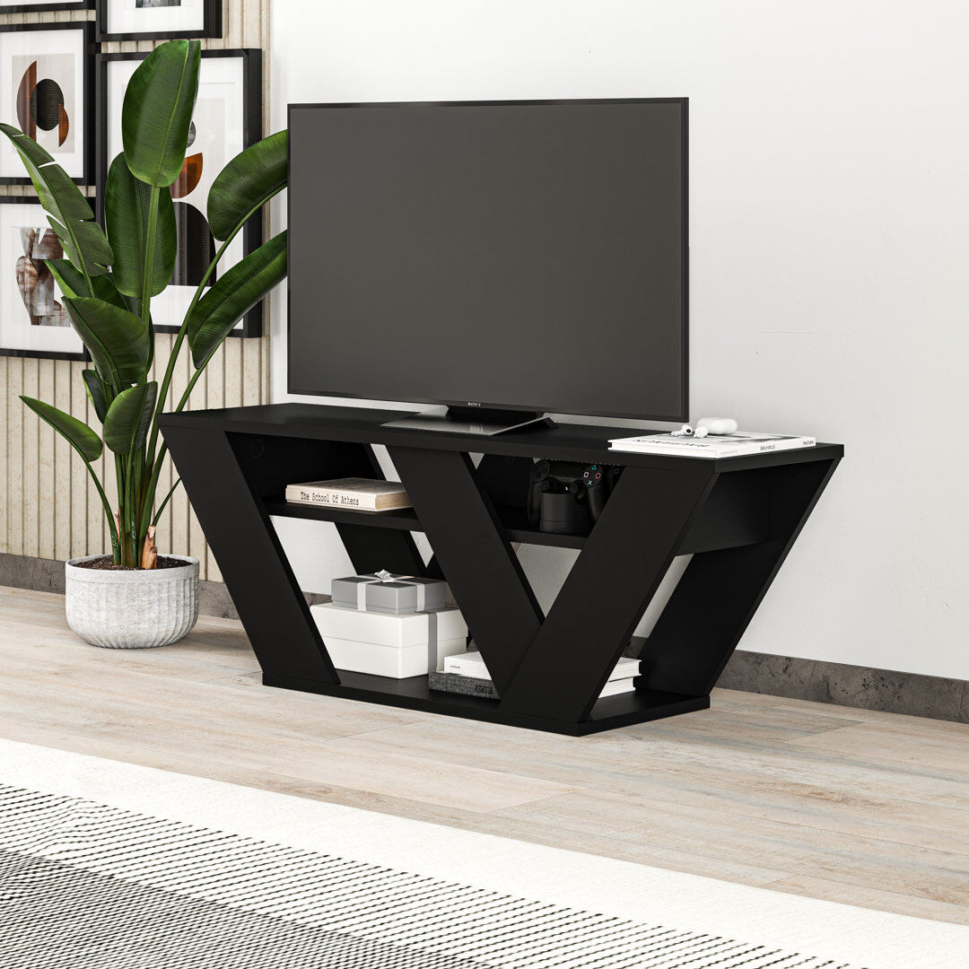 Hashtag Home Kirstin TV Stand for TVs up to 48"   Modern Entertainment Unit with V-Shaped Legs Black 40cm H x 110cm W x 30cm D