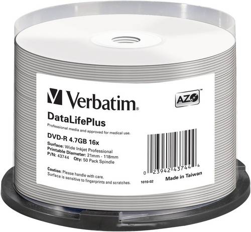 Verbatim 43744 DVD-R Rohling 4.7GB 50 St. Spindel Bedruckbar