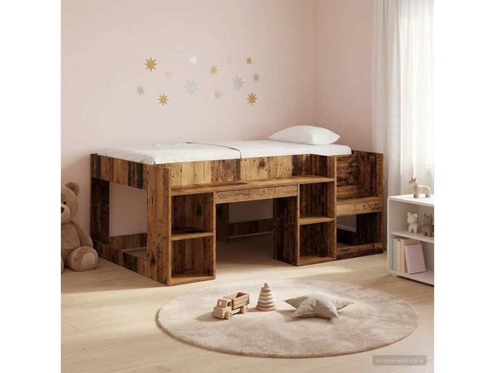 furnicato Bettgestell Kinderbett mit Aufbewahrung 108.5x163x65 cm Altholz (1-tlg), Stauraum-Kinderbett mit integrierten Fächern für dein Kinderzimmer