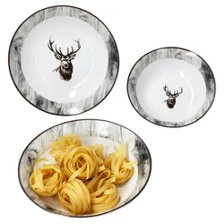3tlg Servierschale Set Alois 650ml 1L & 1,3L Porzellan Hirsch Schüssel Beilagen
