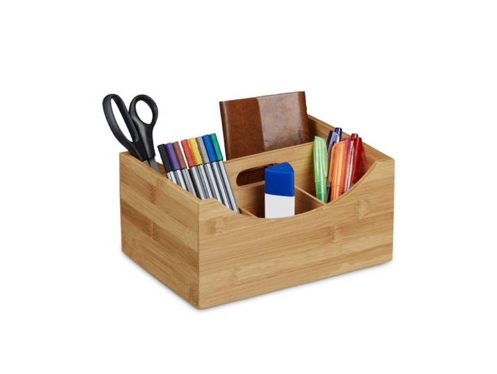 Relaxdays Schreibtischorganizer Bambus mit Griff