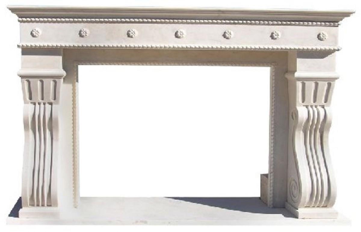 Casa Padrino Luxus Barock Kaminumrandung Weiß 202 x 55 x H. 125 cm - Handgefertigte Kaminumrandung aus hochwertigem Marmor - Kamin Deko Accessoires - Marmor Möbel im Barockstil