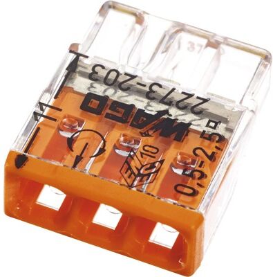Borne pour boîtes de dérivation COMPACT avec boîtier transparent 3 conducteurs boîte de 100 WAGO 2273-203 Orange