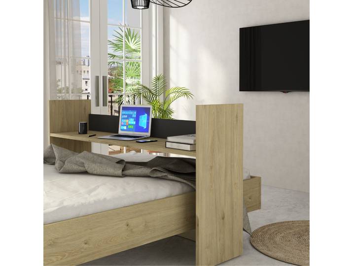 Bureau à roulettes en bois clair et gris - BU9034