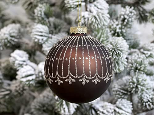 Chic Antique Vintage Kerstbal met Patroon, Chocolade, Ø 8 cm
