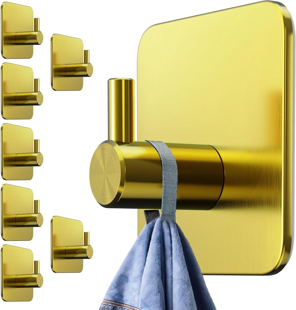 3M Set van 8 Zelfklevende Badkamerhaken met Waterproof Kleefpads - Goud