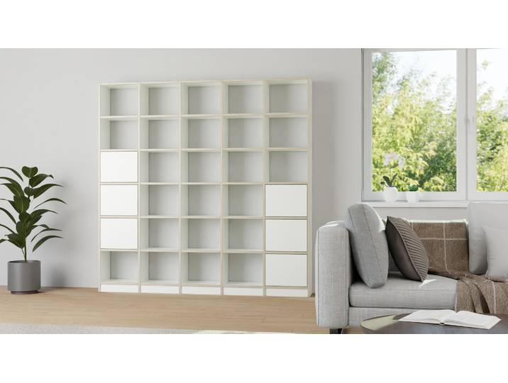 Wohnwand mit Türen - Wohnregal wie vom Schreiner Premium Dekore Weiß Multiplex Kante
