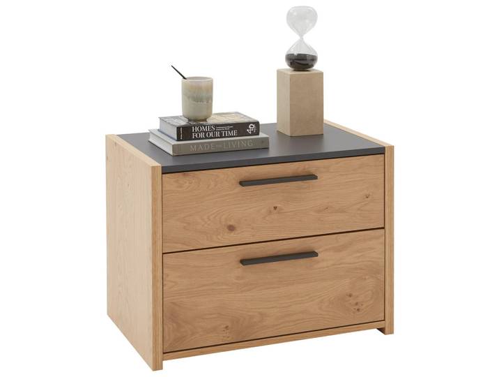 hülsta Nachtschrank Neva, Anthrazit, Eiche, Holz, Balkeneiche, furniert, 2 Schublade(n) Schubladen, 65.2x48.6x46 cm, Schlafzimmer, Nachttische