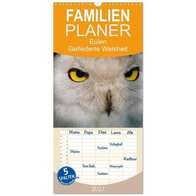 Familienplaner 2027 - Eulen. Gefiederte Weisheit mit 5 Spalten (Wandkalender, 21 x 45 cm) CALVENDO