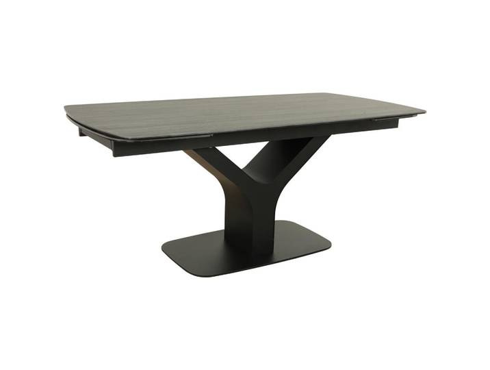 Novel Esstisch, Schwarz, Metall, Glas, Keramik, rechteckig, Y-Form, 90x76x180-260 cm, ausziehbar, Esszimmer, Tische, Esstische, Glastische