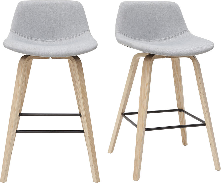 Miliboo Barhocker skandinavisches Design hellgrau und Holz H65 cm (2er-Set) NONIE
