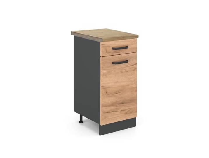 Vicco Küchenunterschrank R-Line, Goldkraft Eiche, 40 cm 1 Schublade · Arbeitsplatte Eiche · Höhenverst. Füße · Leichter Zugriff · Frei kombinierbar