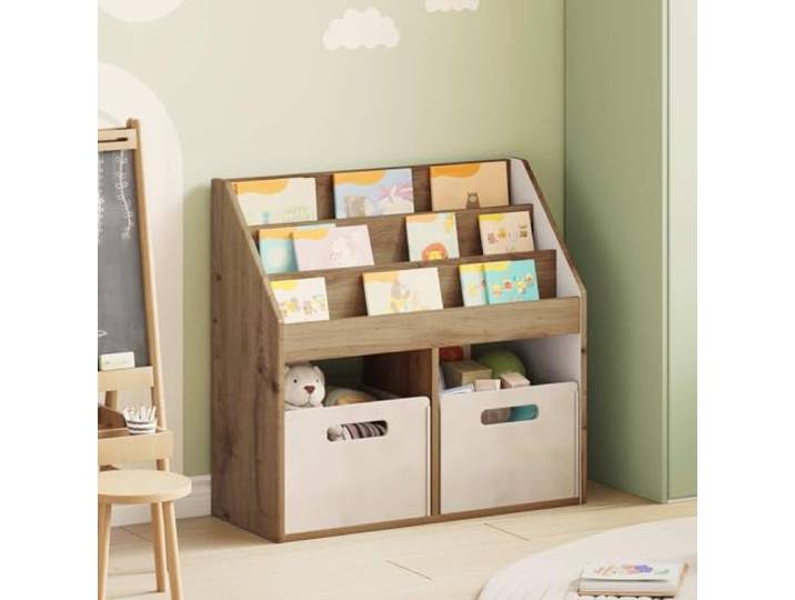 KGTKGTYER Kinderregal Artisan-Eiche Holzwerkstoff Kinderbuchregal Freistehend, Modernes Design, Leicht zu reinigen, Stauraum für Spielzeug