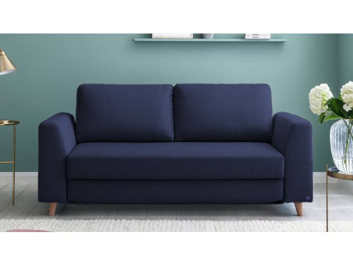 BRUNO Schlafsofa 140cm in Blau Klassik stabiles Massivholz & Boxspringkomfort