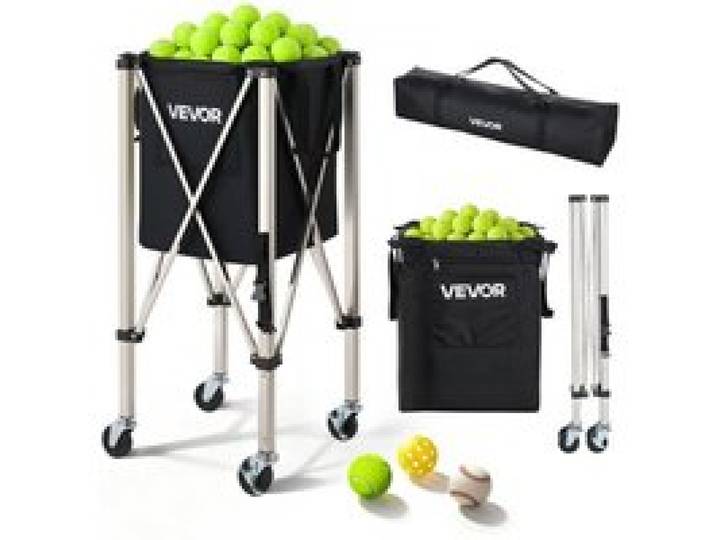 VEVOR Panier à Balles de Tennis avec Roulettes, Capacité de 200 Balles, Chariot Pliable Ramasse-Balles en Acier Inox, Panier Portable pour Entraînement de Tennis et Pickleball, avec Sac de Rangement