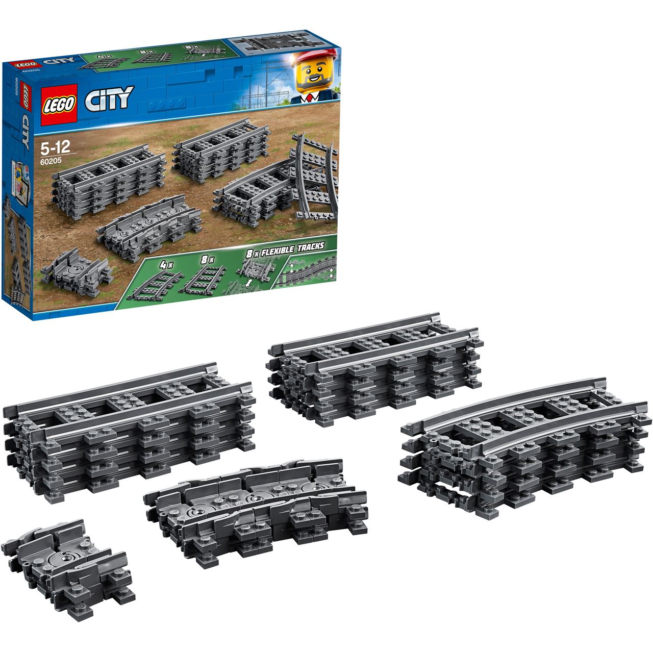 LEGO City 60205 Schienen, 20 Stück, Erweiterungsset für Kinder