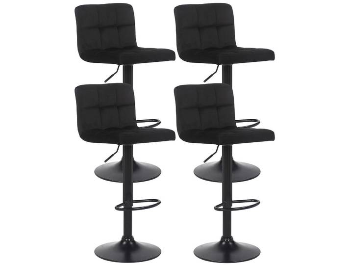 CLP Barhocker 4er Set Samt Schwarz, Metall, 40x85x40 cm, Esszimmer, Barmöbel, Barhocker