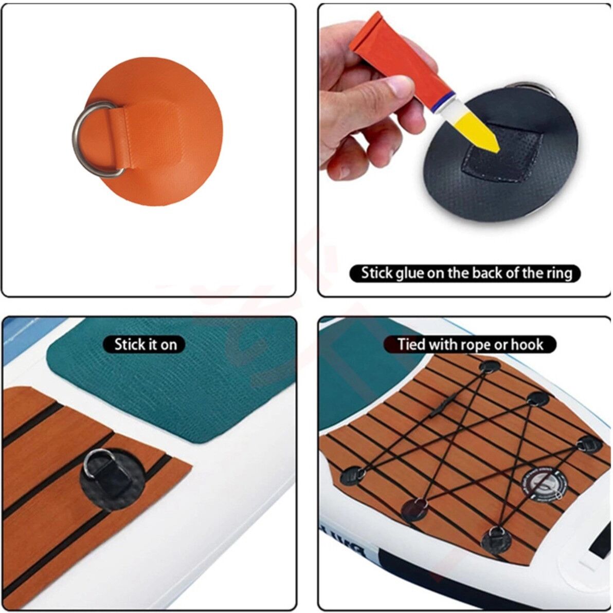 INF Kayak D-Ring Befestigungen 4er-Set — PVC-Flicken mit Edelstahl D-Ring, Orange, Sichere Befestigungspunkte für Kajaks,