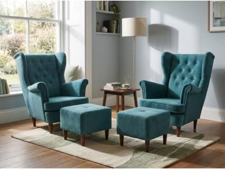 Family Meble 2er-Set Ohrensessel Diana Royal mit Hockern – Variante Diana Monolit Aura 11